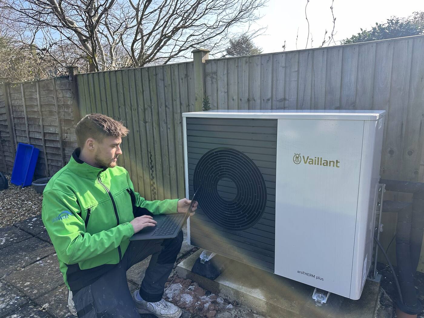 Solwat Green Maintenance engineer servicing a Vaillant air source heat pump