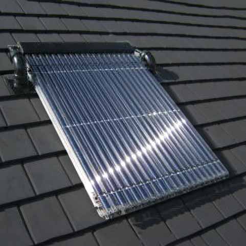 Evacuated tube solar thermal collector on a tiled roof